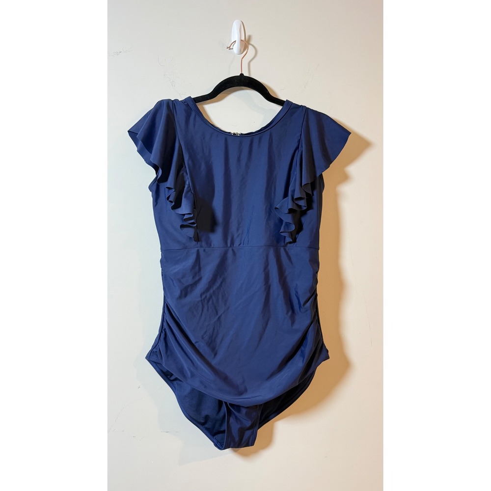 Swimsuit Navy Blue Ruffle Ruched One Piece Tummy Control Womens Large